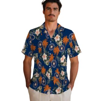 MLB Houston Astros Tropical Beach Shirt - Palm Tree and Hibiscus Blue Hawaiian Shirt