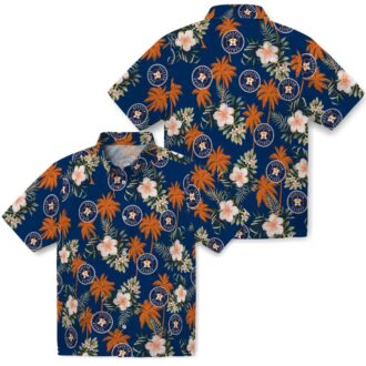 MLB Houston Astros Tropical Beach Shirt - Palm Tree and Hibiscus Blue Hawaiian Shirt