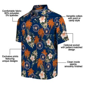 MLB Houston Astros Tropical Beach Shirt - Palm Tree and Hibiscus Blue Hawaiian Shirt