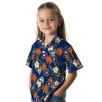 MLB Houston Astros Tropical Beach Shirt - Palm Tree and Hibiscus Blue Hawaiian Shirt