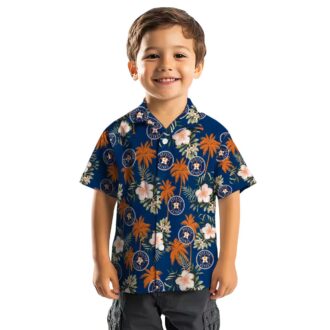 MLB Houston Astros Tropical Beach Shirt - Palm Tree and Hibiscus Blue Hawaiian Shirt