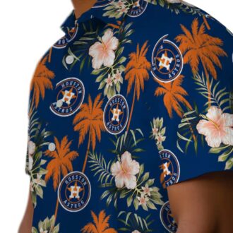 MLB Houston Astros Tropical Beach Shirt - Palm Tree and Hibiscus Blue Hawaiian Shirt