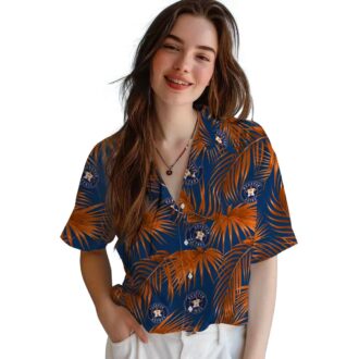 MLB Houston Astros Tropical Hawaiian Shirt - Leafy Palms Blue Shirt for Summer