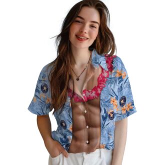 Official Houston Astros MLB Hawaiian Shirt - Blue Chest Illusion Tropical Aloha Style