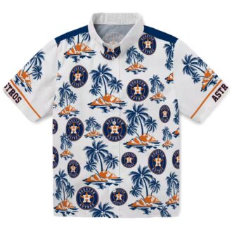 Official Houston Astros MLB Tropical Hawaiian Shirt - Palm Island Print in Blue and White