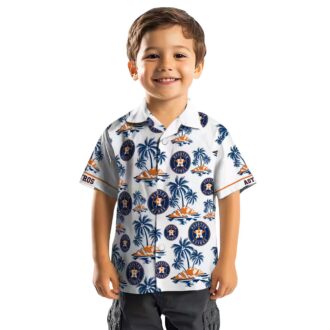 Official Houston Astros MLB Tropical Hawaiian Shirt - Palm Island Print in Blue and White