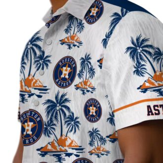 Official Houston Astros MLB Tropical Hawaiian Shirt - Palm Island Print in Blue and White