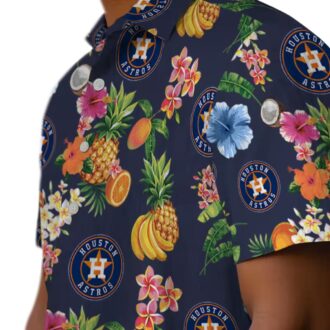 Official Houston Astros Navy Blue Hawaiian Shirt - Hibiscus and Tropical Fruit Print for Summer