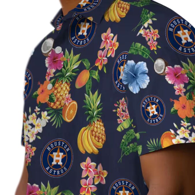 Official Houston Astros Navy Blue Hawaiian Shirt - Hibiscus and Tropical Fruit Print for Summer