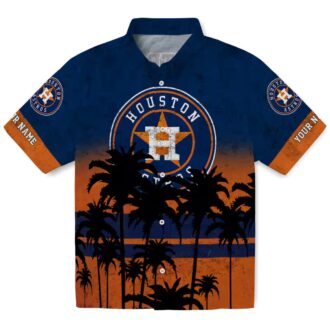 Personalized Houston Astros Hawaiian Shirt - Sunset Tropical Blue & Black Aloha Design