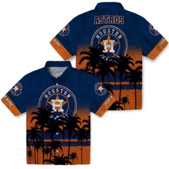 Personalized Houston Astros Hawaiian Shirt - Sunset Tropical Blue & Black Aloha Design