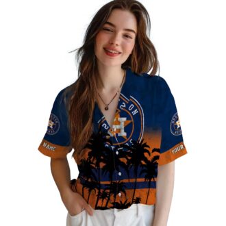 Personalized Houston Astros Hawaiian Shirt - Sunset Tropical Blue & Black Aloha Design
