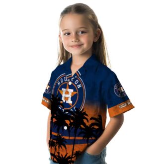 Personalized Houston Astros Hawaiian Shirt - Sunset Tropical Blue & Black Aloha Design