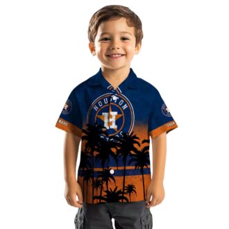 Personalized Houston Astros Hawaiian Shirt - Sunset Tropical Blue & Black Aloha Design