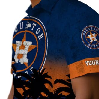 Personalized Houston Astros Hawaiian Shirt - Sunset Tropical Blue & Black Aloha Design