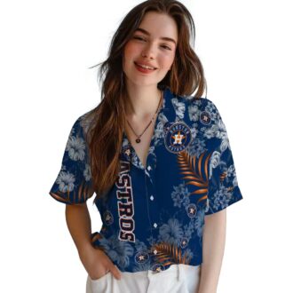 Tropical Hibiscus Print Houston Astros Hawaiian Shirt - Blue Beach Shirt for MLB Fans