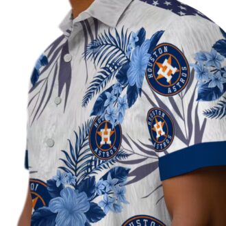Unique Houston Astros Blue Hawaiian Shirt - Patriotic Hibiscus Design for Summer Beach