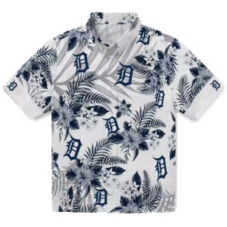 Best Detroit Tigers Hawaiian Button Up Shirt - MLB Team Tropical Hibiscus Palm Leaves Navy Shirt
