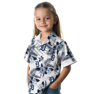 Best Detroit Tigers Hawaiian Button Up Shirt - MLB Team Tropical Hibiscus Palm Leaves Navy Shirt