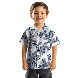 Best Detroit Tigers Hawaiian Button Up Shirt - MLB Team Tropical Hibiscus Palm Leaves Navy Shirt
