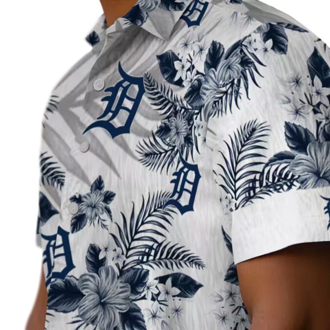 Best Detroit Tigers Hawaiian Button Up Shirt - MLB Team Tropical Hibiscus Palm Leaves Navy Shirt
