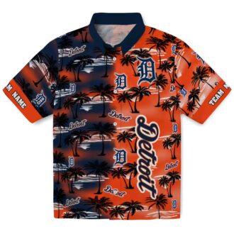 Custom Detroit Tigers Tropical Hawaiian Shirt - Navy Aloha Style with Palm Silhouettes