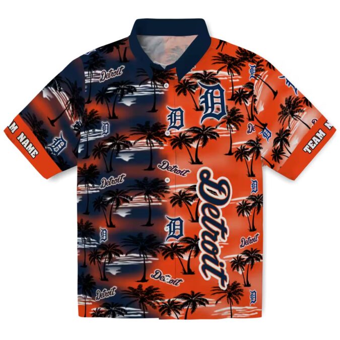 Custom Detroit Tigers Tropical Hawaiian Shirt - Navy Aloha Style with Palm Silhouettes