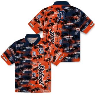 Custom Detroit Tigers Tropical Hawaiian Shirt - Navy Aloha Style with Palm Silhouettes