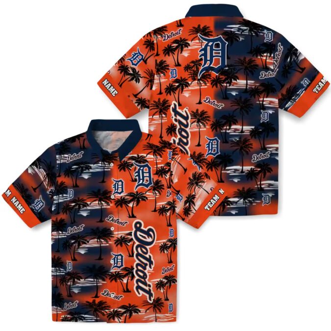 Custom Detroit Tigers Tropical Hawaiian Shirt - Navy Aloha Style with Palm Silhouettes