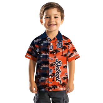 Custom Detroit Tigers Tropical Hawaiian Shirt - Navy Aloha Style with Palm Silhouettes