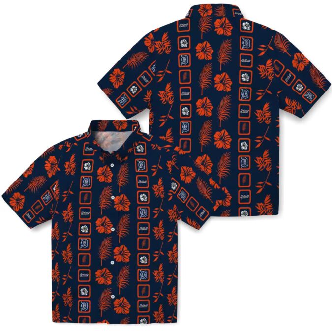 Detroit Tigers Framed Floral Navy Hawaiian Shirt - MLB Tropical Aloha Shirt for Fans