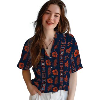 Detroit Tigers Framed Floral Navy Hawaiian Shirt - MLB Tropical Aloha Shirt for Fans