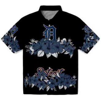Detroit Tigers Hibiscus Stripe Hawaiian Shirt - Navy Black MLB Summer Beach Shirt for Fans