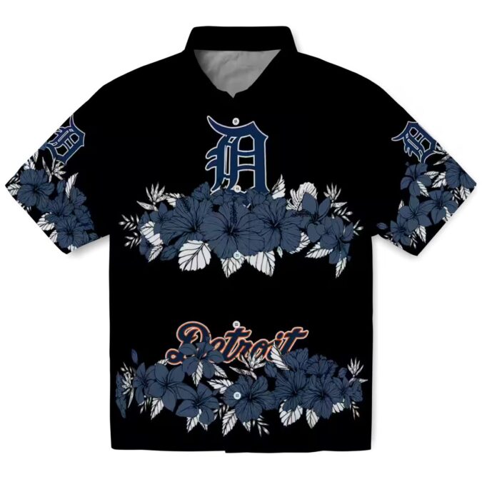 Detroit Tigers Hibiscus Stripe Hawaiian Shirt - Navy Black MLB Summer Beach Shirt for Fans