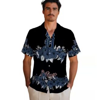 Detroit Tigers Hibiscus Stripe Hawaiian Shirt - Navy Black MLB Summer Beach Shirt for Fans