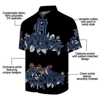 Detroit Tigers Hibiscus Stripe Hawaiian Shirt - Navy Black MLB Summer Beach Shirt for Fans