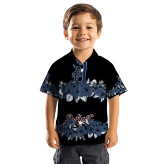 Detroit Tigers Hibiscus Stripe Hawaiian Shirt - Navy Black MLB Summer Beach Shirt for Fans