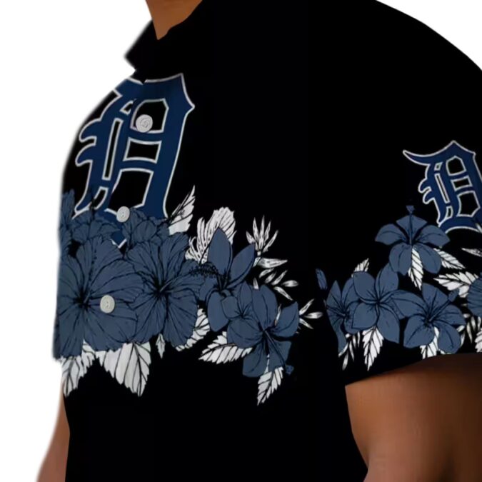 Detroit Tigers Hibiscus Stripe Hawaiian Shirt - Navy Black MLB Summer Beach Shirt for Fans