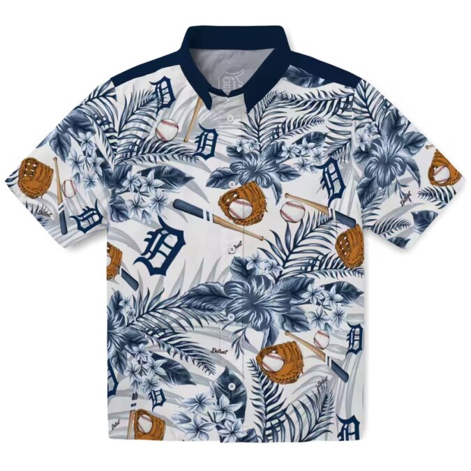 Detroit Tigers MLB Floral Aloha Hawaiian Shirt - Navy White Baseball Shirt for Summer Fun