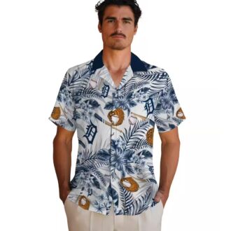 Detroit Tigers MLB Floral Aloha Hawaiian Shirt - Navy White Baseball Shirt for Summer Fun