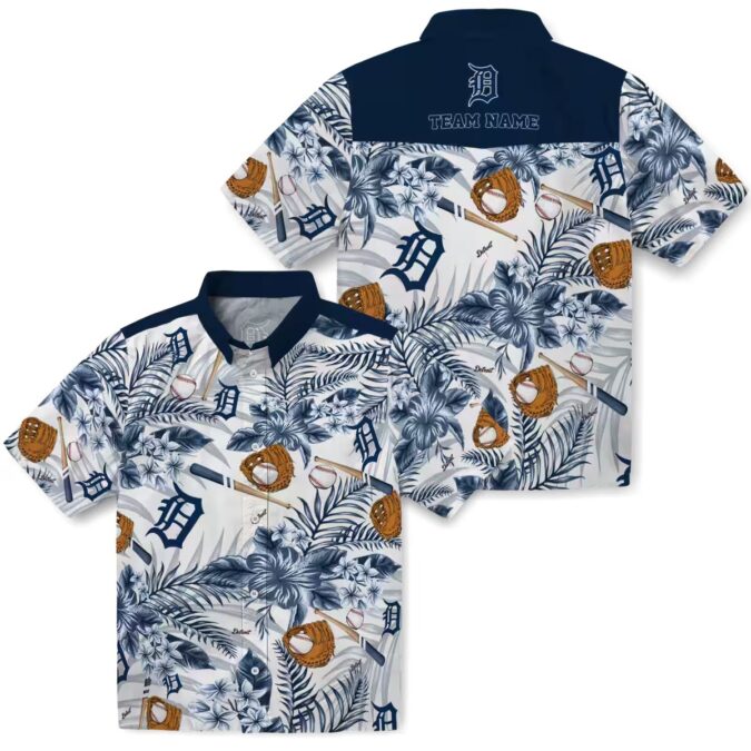 Detroit Tigers MLB Floral Aloha Hawaiian Shirt - Navy White Baseball Shirt for Summer Fun