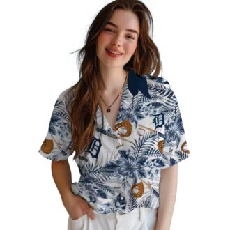 Detroit Tigers MLB Floral Aloha Hawaiian Shirt - Navy White Baseball Shirt for Summer Fun