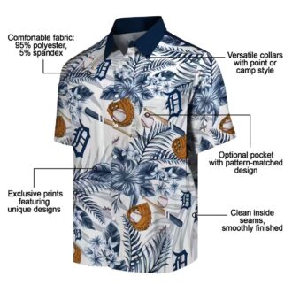 Detroit Tigers MLB Floral Aloha Hawaiian Shirt - Navy White Baseball Shirt for Summer Fun