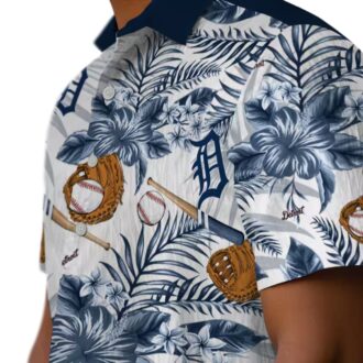 Detroit Tigers MLB Floral Aloha Hawaiian Shirt - Navy White Baseball Shirt for Summer Fun