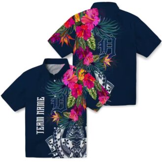 Detroit Tigers MLB Floral Hawaiian Shirt - Tropical Polynesian Navy Beach Shirt for Fans