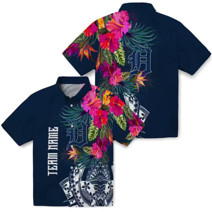 Detroit Tigers MLB Floral Hawaiian Shirt - Tropical Polynesian Navy Beach Shirt for Fans