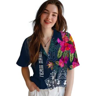 Detroit Tigers MLB Floral Hawaiian Shirt - Tropical Polynesian Navy Beach Shirt for Fans