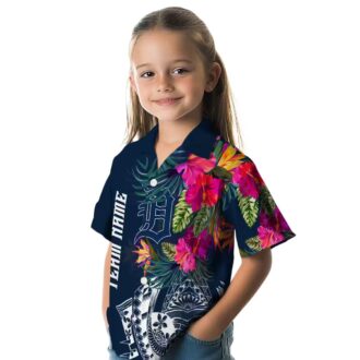 Detroit Tigers MLB Floral Hawaiian Shirt - Tropical Polynesian Navy Beach Shirt for Fans