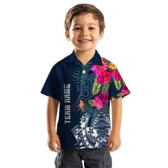 Detroit Tigers MLB Floral Hawaiian Shirt - Tropical Polynesian Navy Beach Shirt for Fans