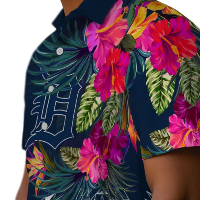 Detroit Tigers MLB Floral Hawaiian Shirt - Tropical Polynesian Navy Beach Shirt for Fans